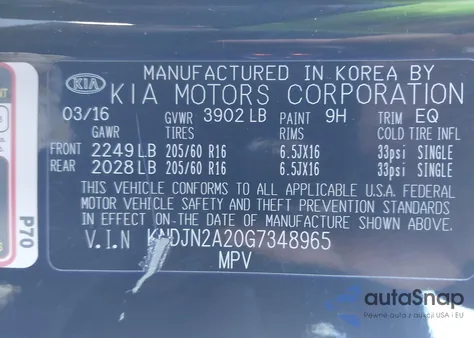 2016 Kia Soul from USA, damaged, VIN KNDJN2A20G7348965